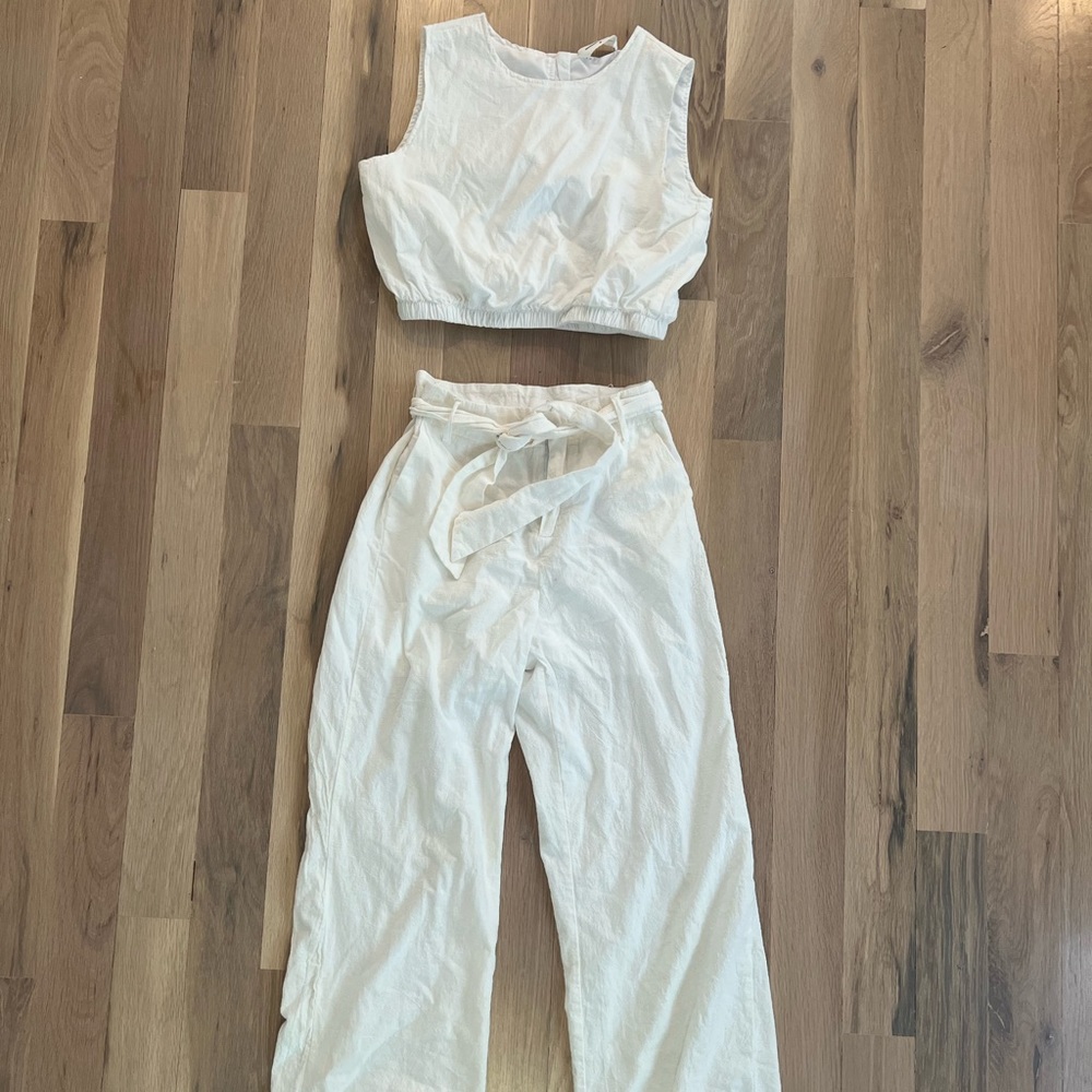 White Two Piece Pants Set